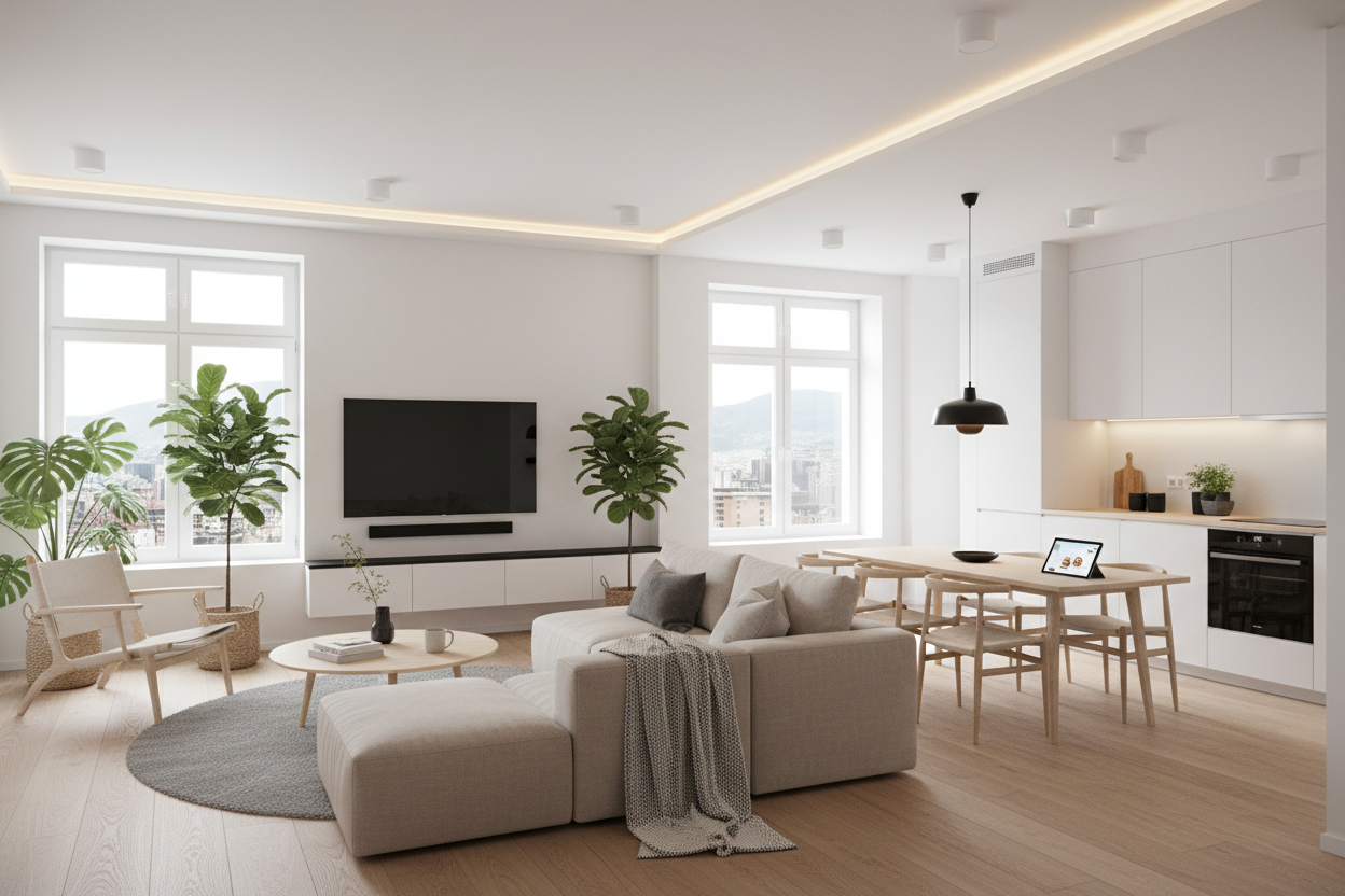 Modern Scandinavian smart home tech apartment